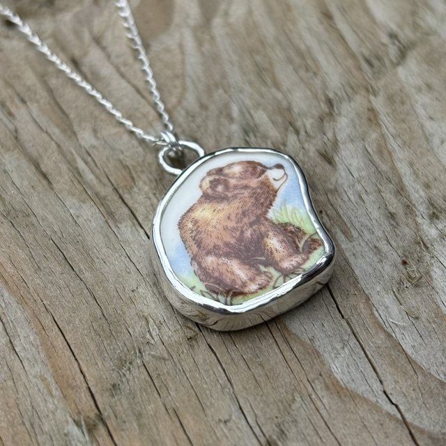 Recycled Pottery “Bear” & Recycled Siver Pendant