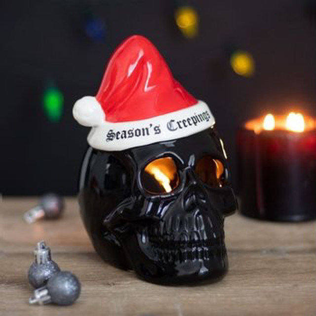 Seasons Creepings Christmas Skull Candle Holder