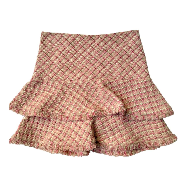 Coquette Japanese Brand Pink And Cream Tweed Frill Mini Skirt XS/S