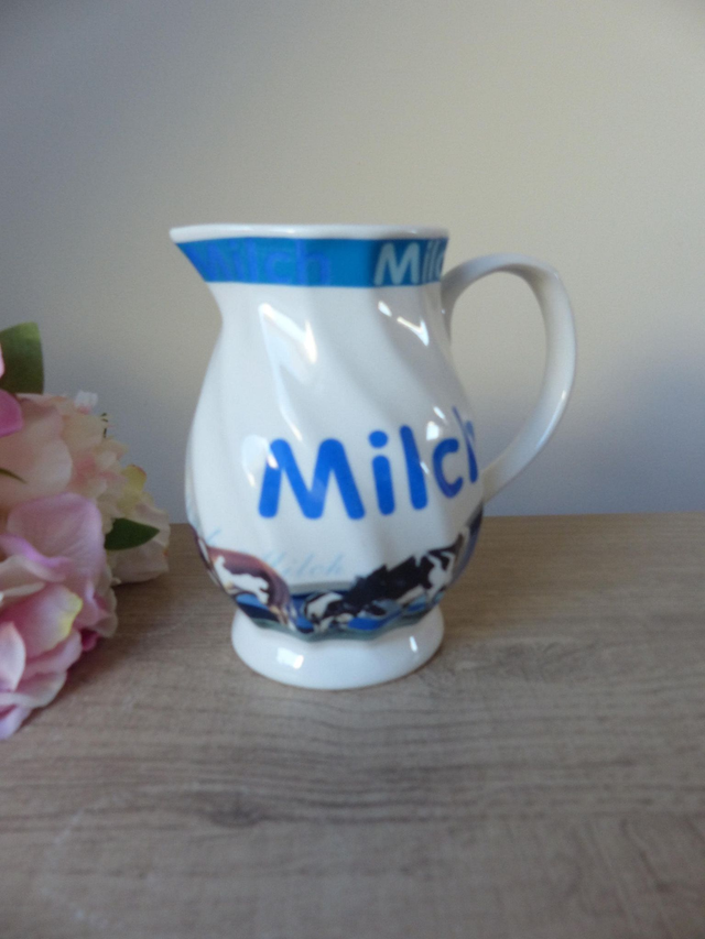 Pot à lait vintage Solecasa - Porcelaine bleue et blanche décor vaches, charme champêtre pour petit déjeuner en famille ou déco florale