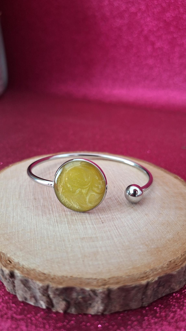 Jonc argenté rond jaune