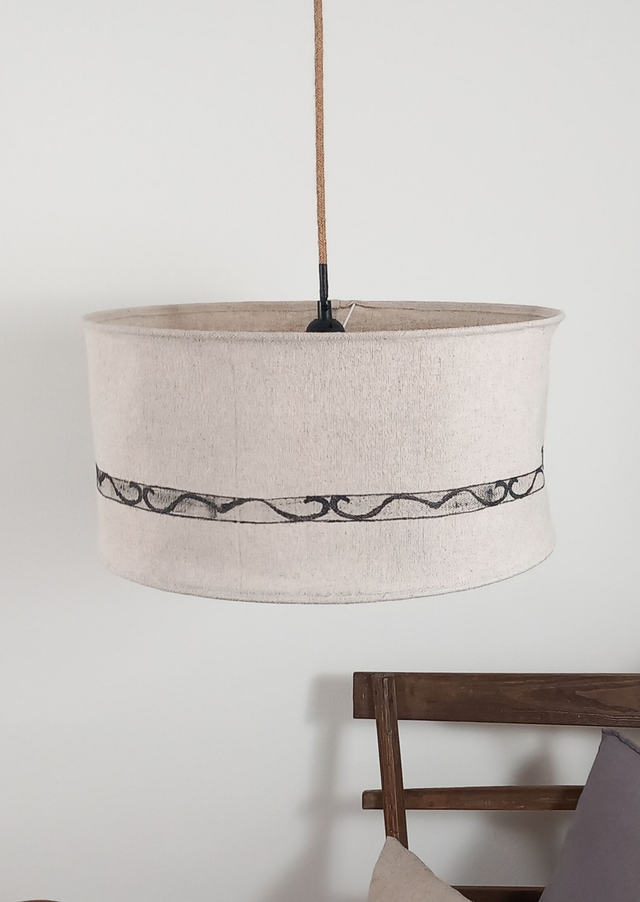 Abat-jour pour suspension en chanvre peint à la main- Plafonnier diamètre 45 cm