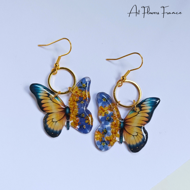 Boucles d'oreilles Myosotis Papillon (Ne m'oubliez pas)  (1)