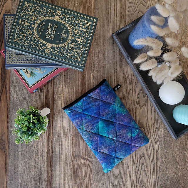 Pochette pour livre Grand Format : Bleu/Vert/Doré