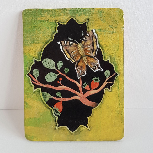 Miniature peinte "Papillon sur la branche - papercut - paperart