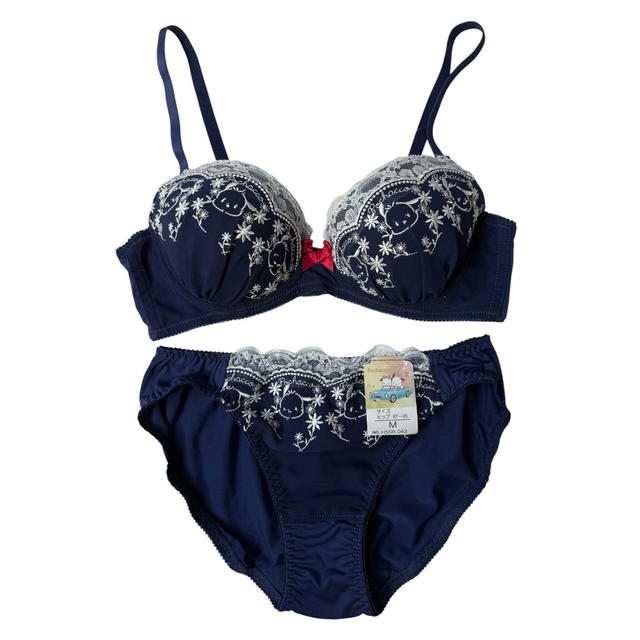 Navy blue pochacco bra and underwear set 