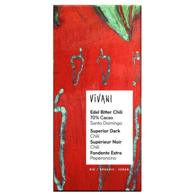 Vivani Edel Bitter Chili Schokolade 70% 80g Tafel