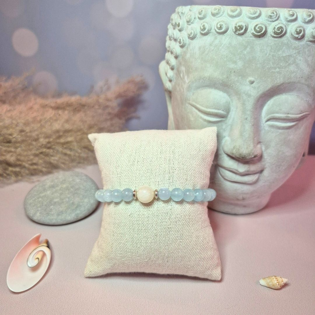 Bracelet fermoir BORA BORA – Aigue-Marine & Pierre de Lune naturelles