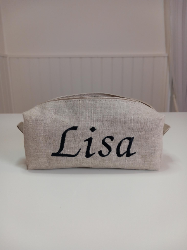 Trousse de maquillage / stylos en lin brodé personnalisable avec prénom sur commande