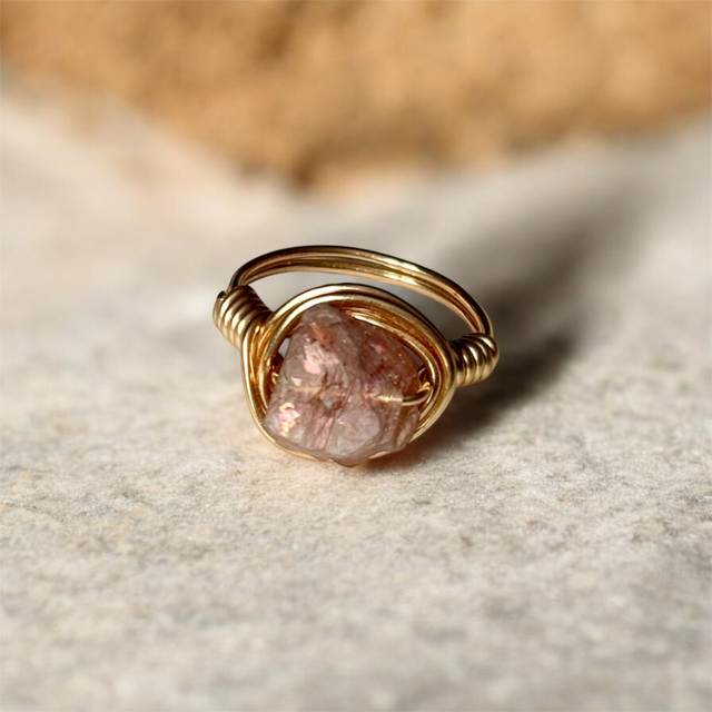 Pierścionek surowy kamień słoneczny rozmiar 14