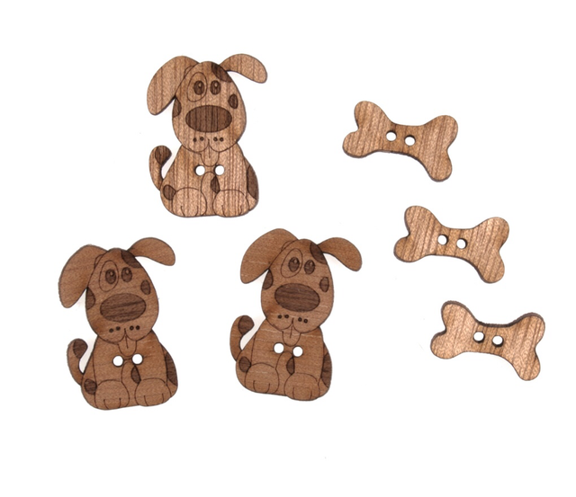 Trimits wooden Dog and Bone Buttons