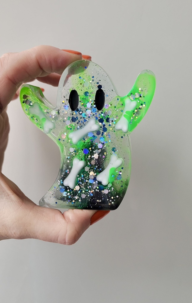 Ghost Ornament - Green Bones and Glitter Gems