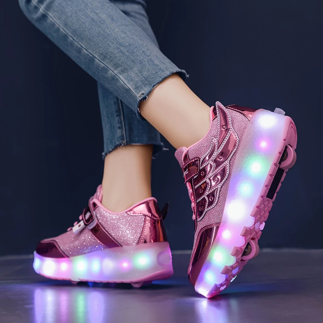 Girls Boys LED Light-Up Glow-in-the-Dark Pink Sneakers for Youngsters Teens