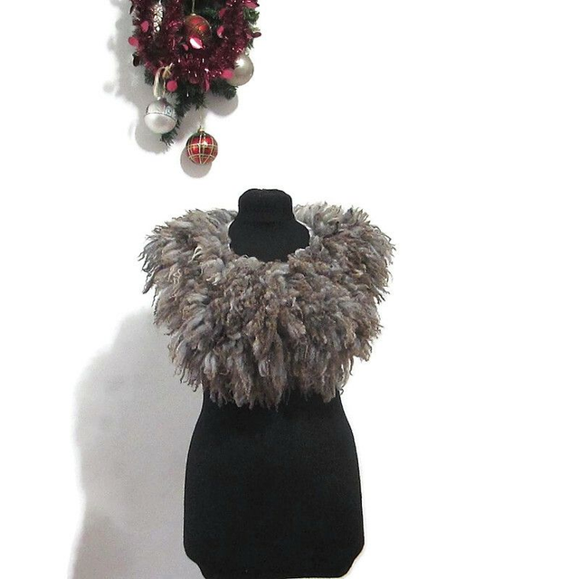 Colletto donna lana infeltrita Colletto OOAK feltro fatto a mano caldo morbido Pelliccia ecologica