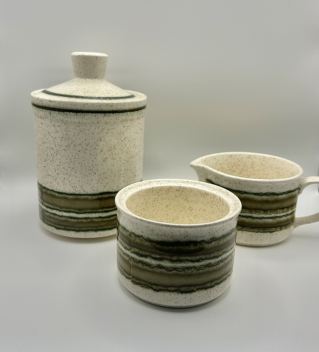 Palissy Royal Worcester Stoneware Trio with Earthy Green Banding (Vintage)