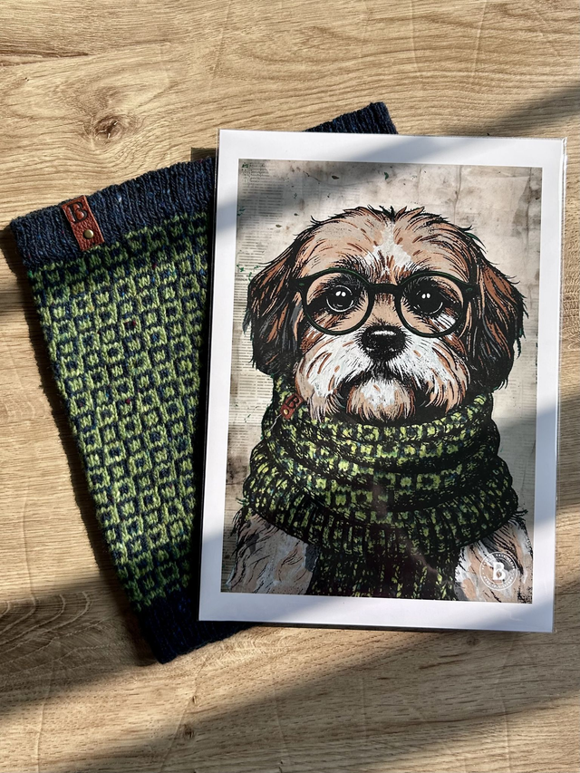 Shih Tzu Dog In Glasses Mixed Media Art Print A4