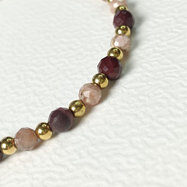 Bracelet NOMADE, Rhodochrosite, Jaspe rouge, acier chirurgical doré