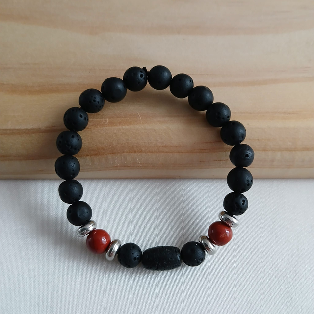 Jongens armband met Lavasteen &amp; Rode Jaspis (3.061)