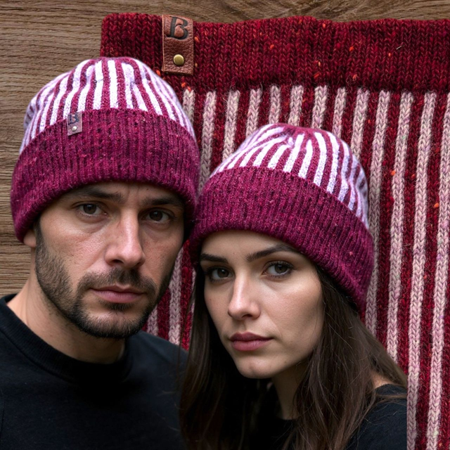 Soft Merino Wool Handmade Unisex Hat and Snood 2 Piece Set (Colour: Carnval)
