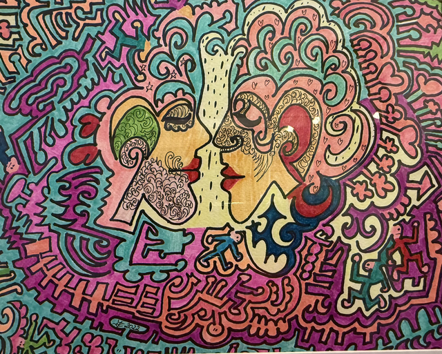 KISS, Rahmen 52x43 cm, Passepartout 34x27 cm, Edding, Acryl- und Aquarellfarben auf Aquarellpapier 