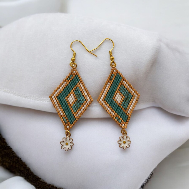 Boucles d'oreilles losange bleu et cappuccino