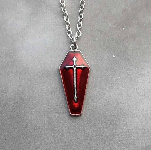 Red Enamel Coffin Necklace 