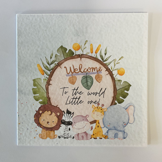 New baby card with cute safari animals.. Personalised.