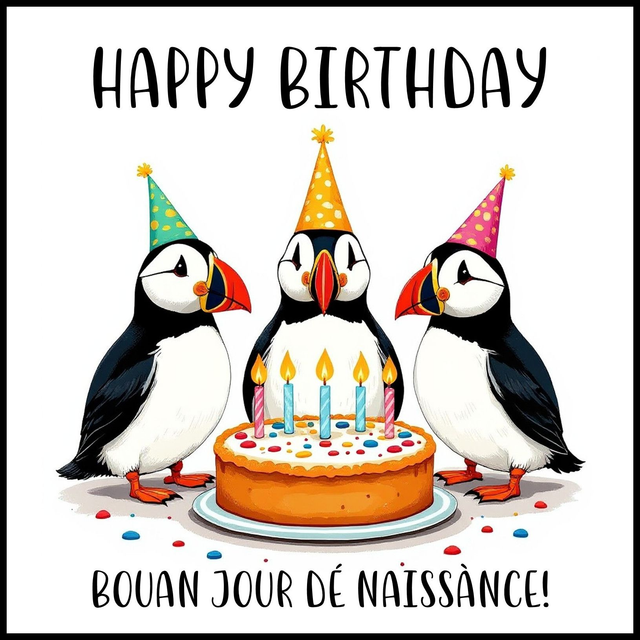 100 CARD - OCCASION BIRTHDAY PUFFIN CAKE