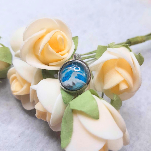 ALEX - Bague ajustable, métal argenté, bleue