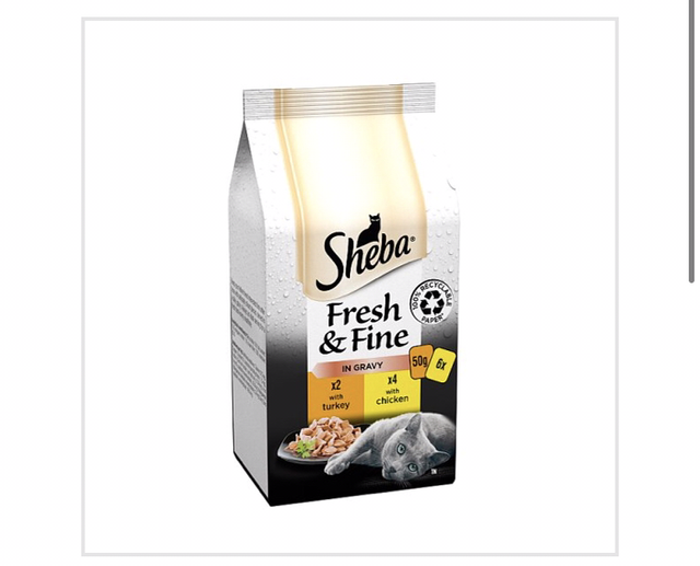 Sheba Fresh &amp; Fine Wet Cat Food Pouches Chicken &amp; Turkey in Gravy 6 x 50g