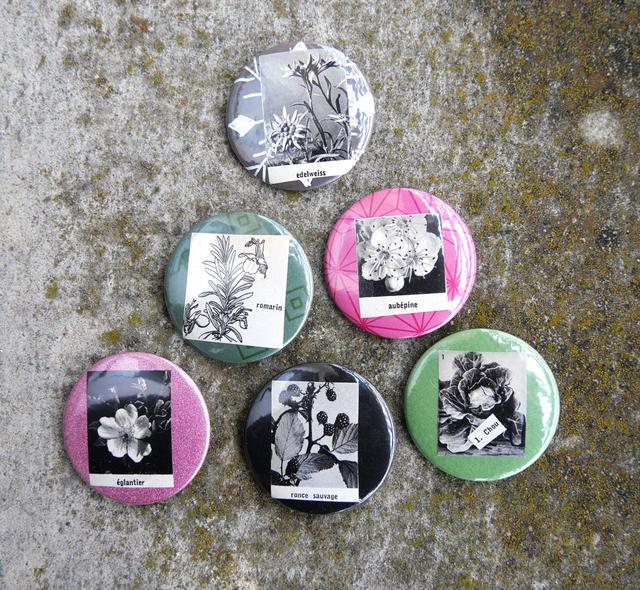 Badges 44mm de récup d'un dictionnaire Larousse de 1971 - Plantes
