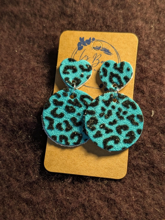 Boucles d'oreilles Louise léopard turquoise lo046