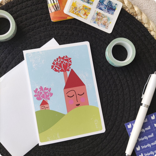 Maisons in love - Carte double avec enveloppe