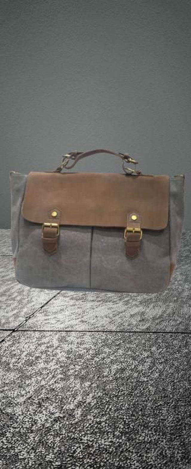 Sac ordinateur postier toile et cuir