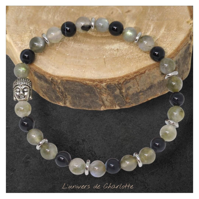 Bracelet "Labradorite + Onyx" 6mm BR-139