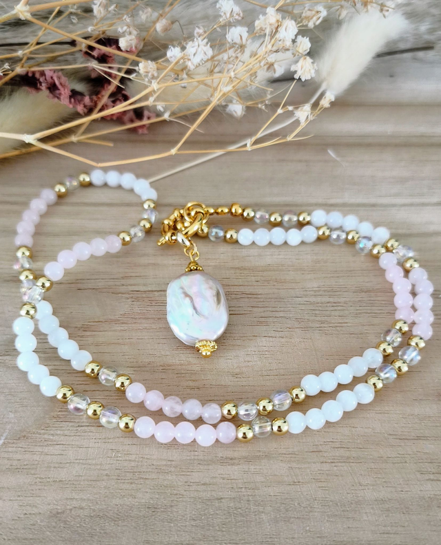A Collier "Précieuse" 3 en 1 Perle d'eau douce