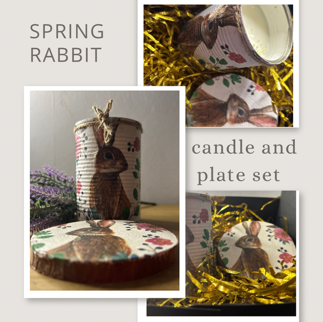 Spring Rabbit candle and plate set