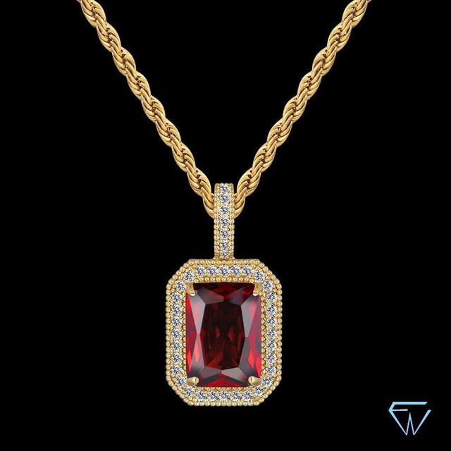 Collier Pendentif Rubis En Diamant Plaqué-or 18k 