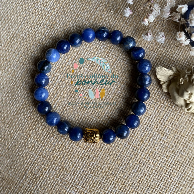 Bracelet en Sodalite avec Tête de Bouddha –