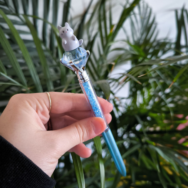 Stylo baguette magique - Chat gris (bleu)