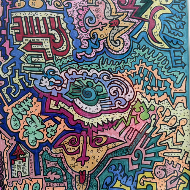 THE BEGINNING,Rahmen 57x47 cm, Passepartout 39x29 cm, Edding, Acryl- und Aquarellfarben auf Aquarellpapier 