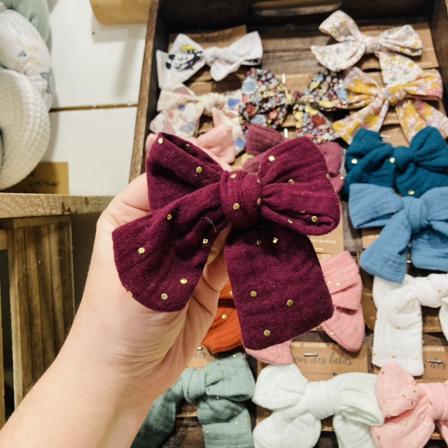 Ruban Noeud barrette bordeaux 