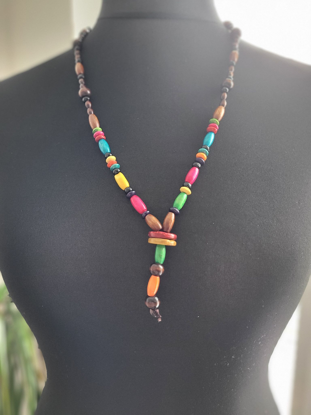 Necklace- a boho theme with colourful wooden beads