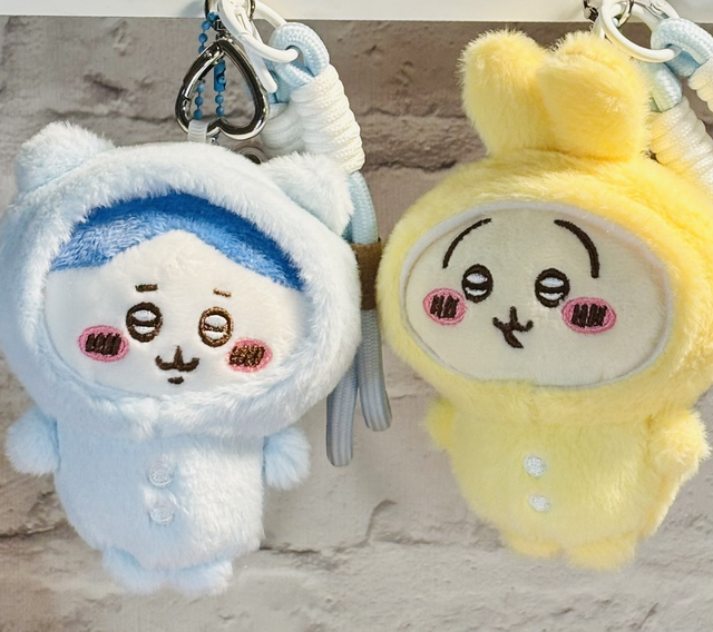 Chiikawa Character plush keychain with gold Chiikawa charm. 2 character designs Hachiware &amp; Usagi
