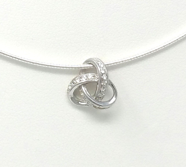 PENDENTIF 3 ELLIPSES  ET ZIRCONIUM - ARGENT RHODIE - VENDU SANS CHAINE - 5301