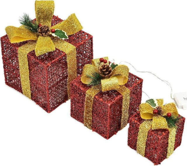 DMS 3er Set LED Geschenkboxen mit Timerfunktion – stilvolle Weihnachtsdeko