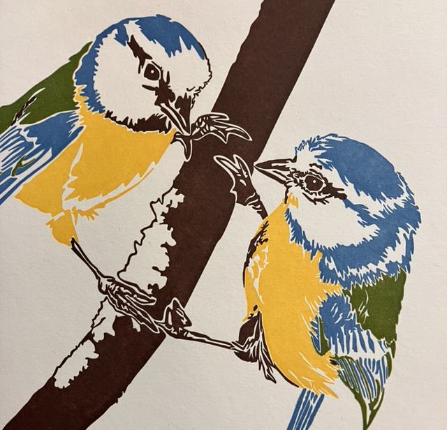 Traditional Letterpress Country Blue Tits