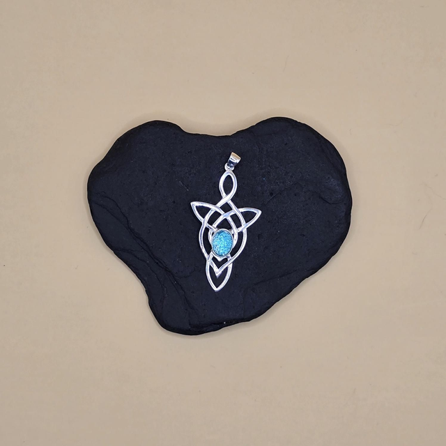 925 Elven-esque Celtic Knot Pendant with Rare Aqua Seaglass