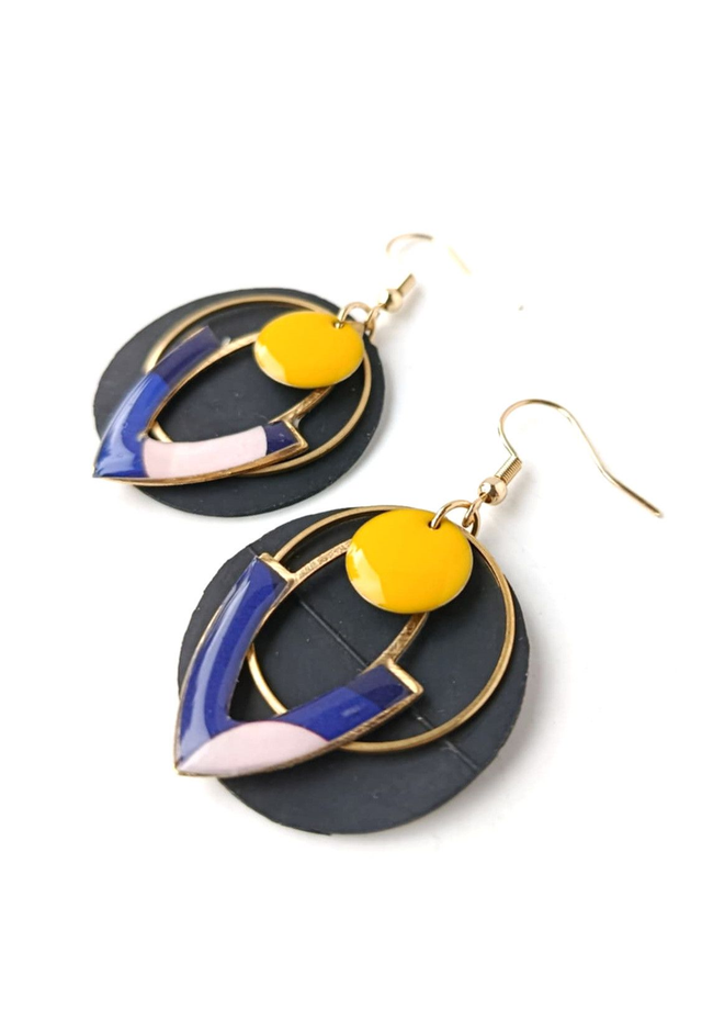 Boucles d'oreilles Upcyclées en Chambre à Air et Papier Recyclés - Géométriques