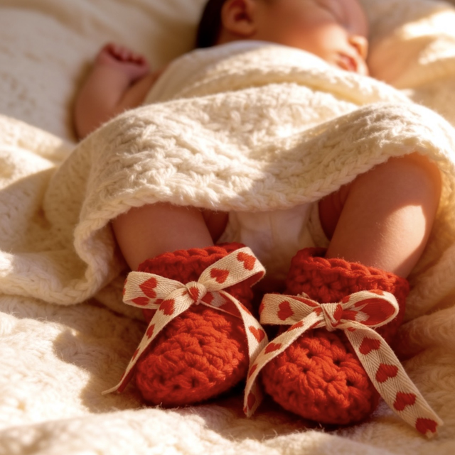 Heart Bow Booties - Red
